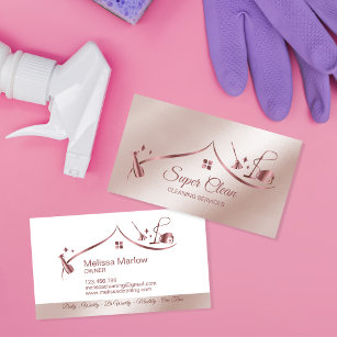 Maid Cleaning House Sparkling rose gold Business Card