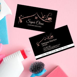 Maid Cleaning House Sparkling rose gold Business Card