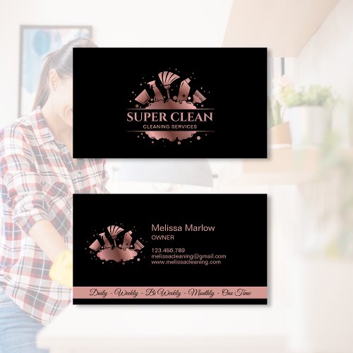 Maid Cleaning House Sparkling Rose Gold Business Card