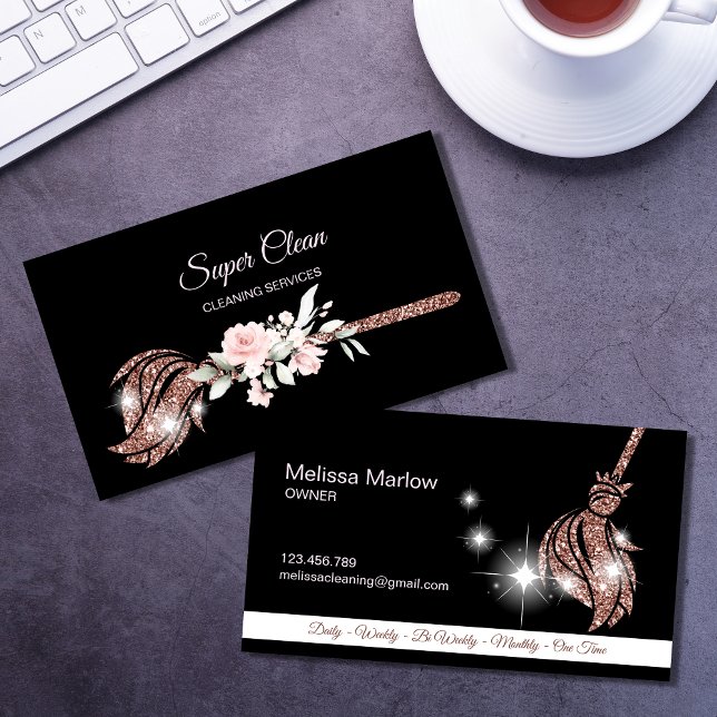 Maid Cleaning House Sparkling rose gold Business Card (Creator Uploaded)