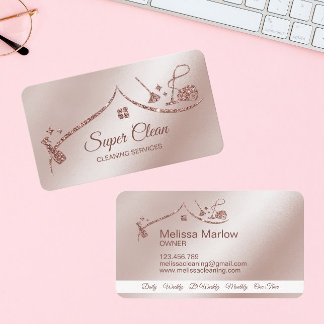 Maid Cleaning House Sparkling rose gold Business Card (Creator Uploaded)