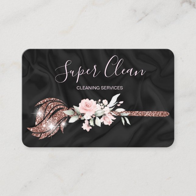 Maid Cleaning House Sparkling rose gold Business Card (Front)