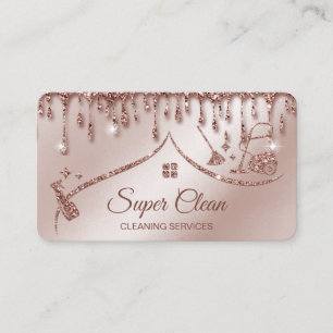 Maid Cleaning House Sparkling rose gold Business Card