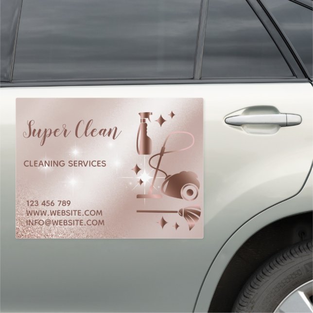 Maid Cleaning House Sparkling Rose Gold Car Magnet (In Situ)