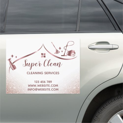 Maid Cleaning House Sparkling Rose Gold Car Magnet