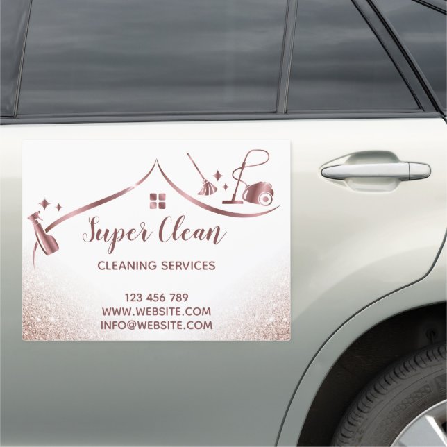 Maid Cleaning House Sparkling Rose Gold Car Magnet (In Situ)