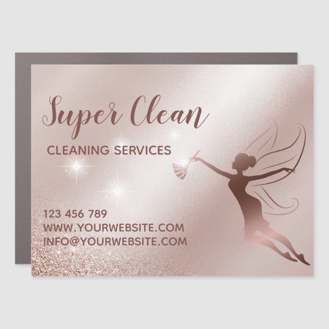 Maid Cleaning House Sparkling Rose Gold Car Magnet (Front)