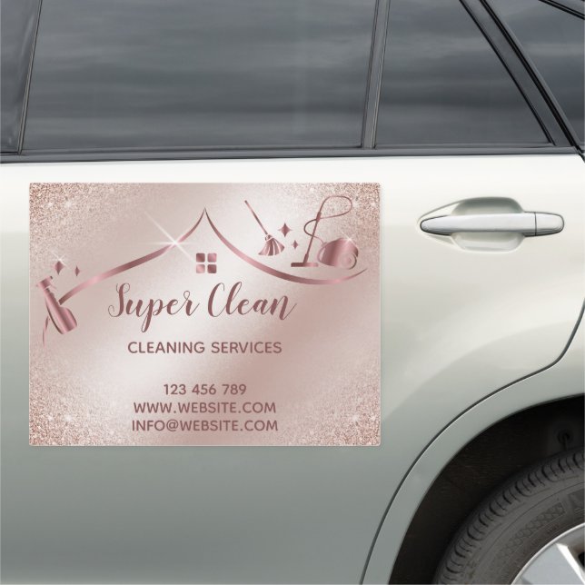 Maid Cleaning House Sparkling Rose Gold Car Magnet (In Situ)