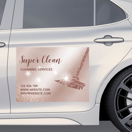 Maid Cleaning House Sparkling Rose Gold Car Magnet