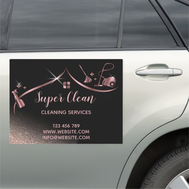 Maid Cleaning House Sparkling Rose Gold Car Magnet (In Situ)