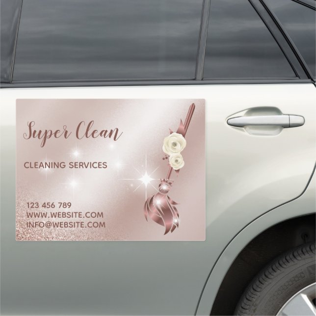 Maid Cleaning House Sparkling Rose Gold Car Magnet (In Situ)