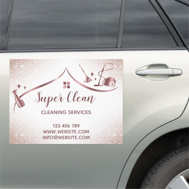 Maid Cleaning House Sparkling Rose Gold Car Magnet (In Situ)