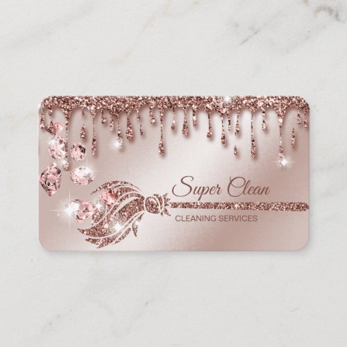 Maid Cleaning House Sparkling rose gold diamonds Business Card
