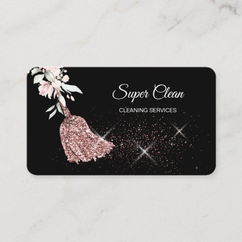 Maid Cleaning House Sparkling rose gold Floral Bus Business Card