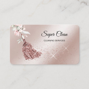 Maid Cleaning House Sparkling rose gold Floral Bus Business Card