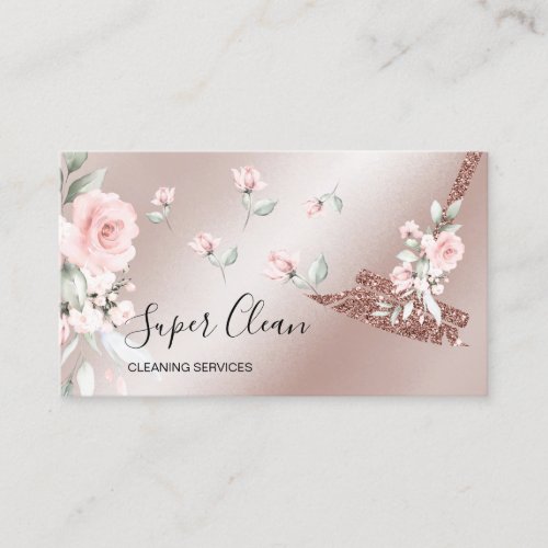 Maid Cleaning House Sparkling rose gold floral Business Card