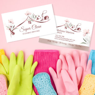 Maid Cleaning House Sparkling rose gold floral Business Card