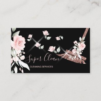 Maid Cleaning House Sparkling rose gold floral Business Card