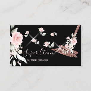 Maid Cleaning House Sparkling rose gold floral Business Card