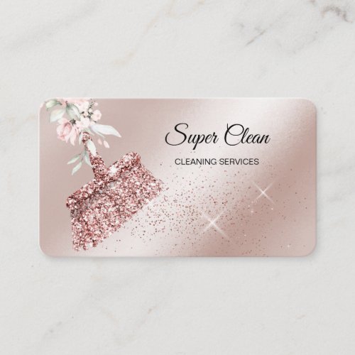 Maid Cleaning House Sparkling rose gold Floral Business Card