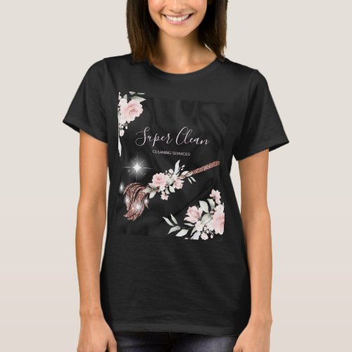 Maid Cleaning House Sparkling rose gold floral Squ T_Shirt