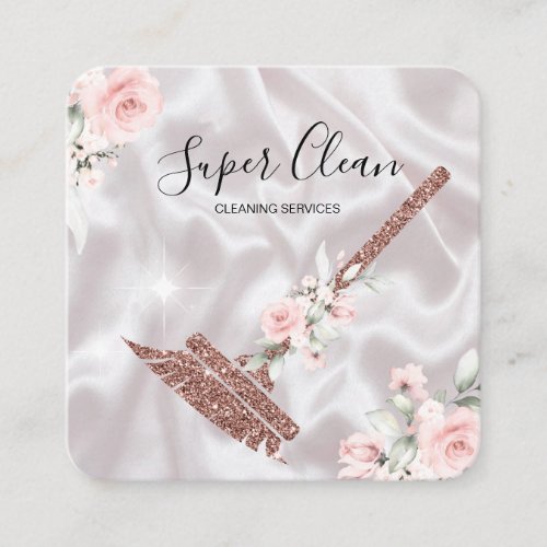 Maid Cleaning House Sparkling rose gold floral Square Business Card
