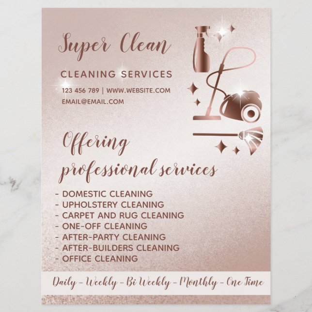 Maid Cleaning House Sparkling Rose Gold Flyer (Front)