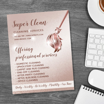 Maid Cleaning House Sparkling Rose Gold Flyer by smmdsgn at Zazzle