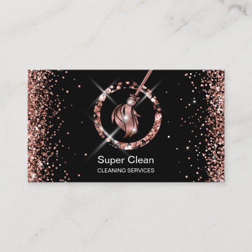 Maid Cleaning House Sparkling Rose Gold Glitter Bu Business Card