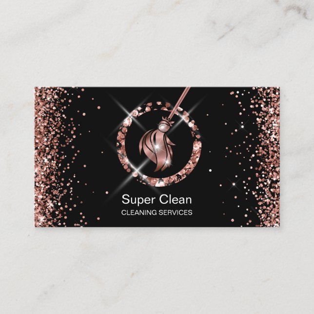 Maid Cleaning House Sparkling Rose Gold Glitter Bu Business Card (Front)
