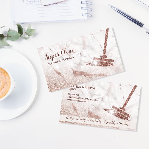 Maid Cleaning House Sparkling Rose Gold Marble Business Card
