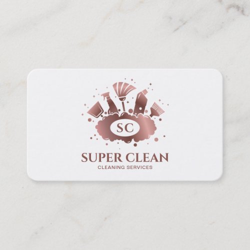 Maid Cleaning House Sparkling Rose Gold Monogram B Business Card