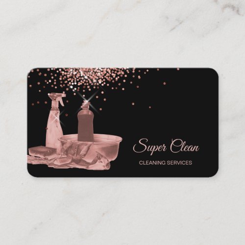 Maid Cleaning House Sparkling rose gold sponge Bus Business Card