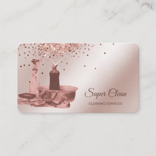 Maid Cleaning House Sparkling rose gold sponge Bus Business Card