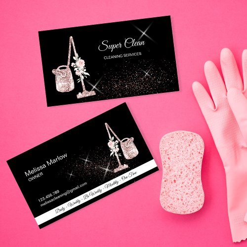 Maid Cleaning House Sparkling rose gold vacuum  Bu Business Card