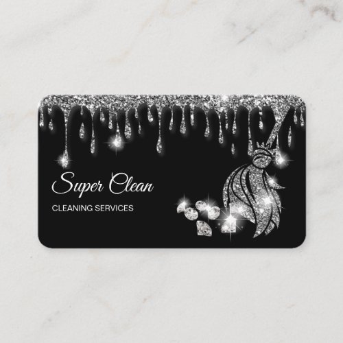 Maid Cleaning House Sparkling silver diamonds Business Card