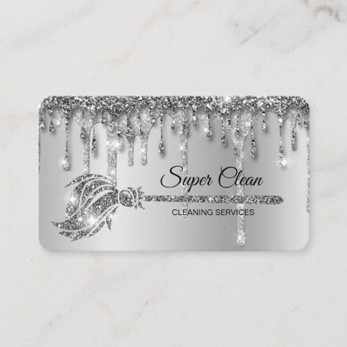 Maid Cleaning House Sparkling silver platinum Business Card
