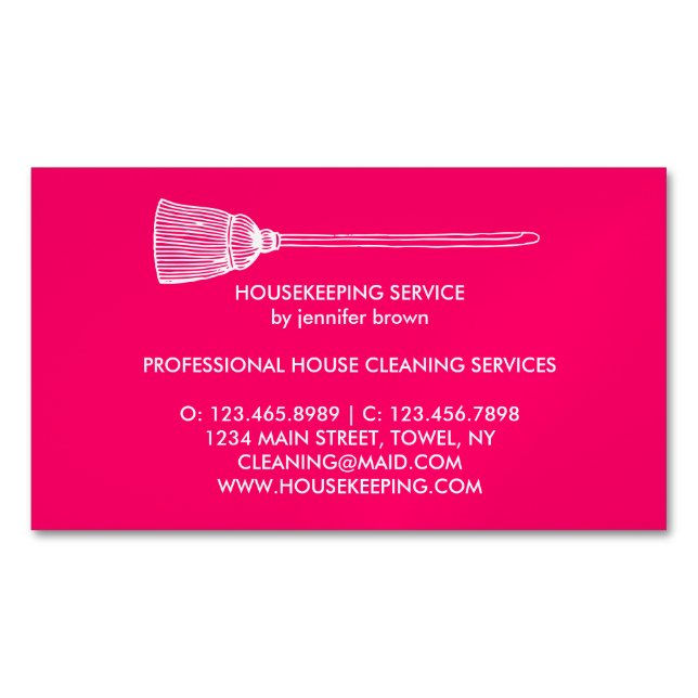 Maid Cleaning Housekeeper neon pink Business Card Magnet (Front)