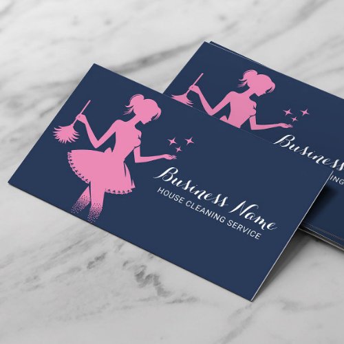 Maid Cleaning Housekeeping Plain Navy Blue Business Card