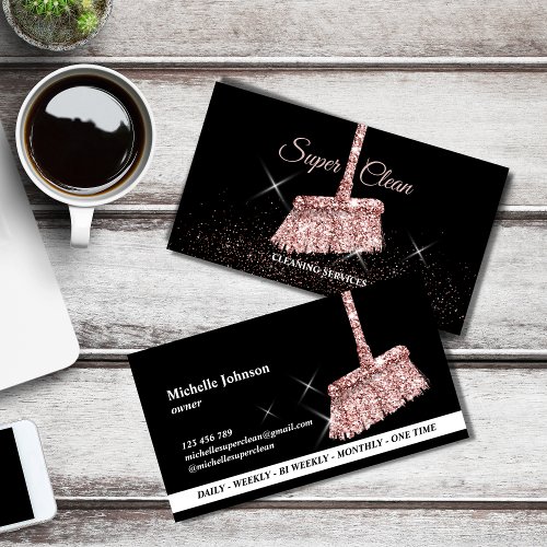 Maid Cleaning Housekeeping Services Rose Gold  Business Card