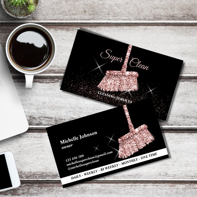 Maid Cleaning Housekeeping Services Rose Gold  Business Card (Creator Uploaded)