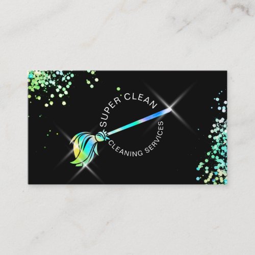 Maid Cleaning Housekeeping Sparkling Holograph Bus Business Card
