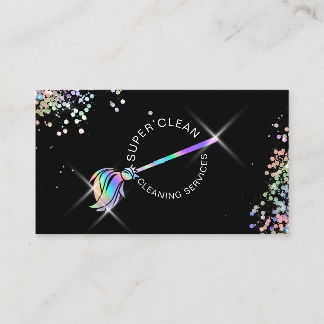 Maid Cleaning Housekeeping Sparkling Holograph Business Card (Front)