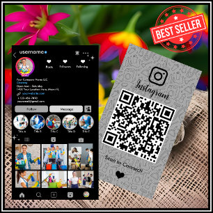 Maid Cleaning Instagram Gray Housekeeping QR Code Business Card