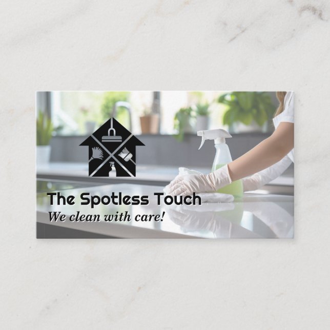 Maid Cleaning Kitchen | House Keeping Icons Business Card (Front)