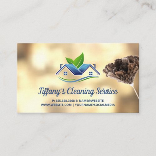 Maid Cleaning Logo  Feather Duster Business Card