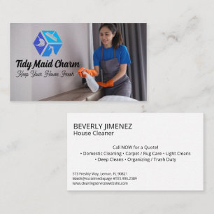 Maid Cleaning Room with Spray Bottle Business Card