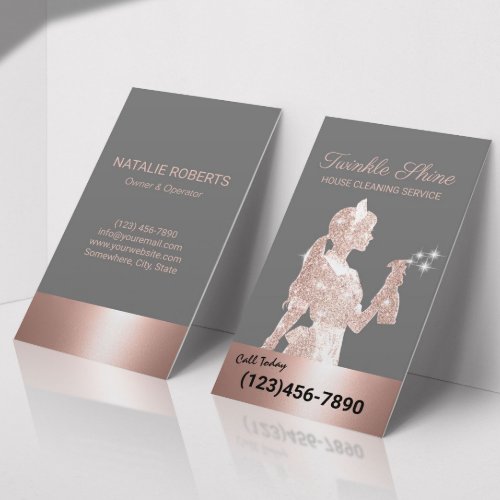 Maid Cleaning Rose Gold Sparkles Housekeeping 2 Business Card