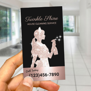 Maid Cleaning Rose Gold Sparkles Housekeeping Business Card