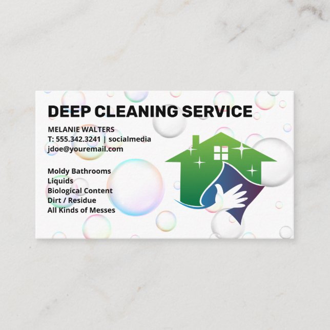 Maid | Cleaning Service Logo | Bubbles Business Card (Front)